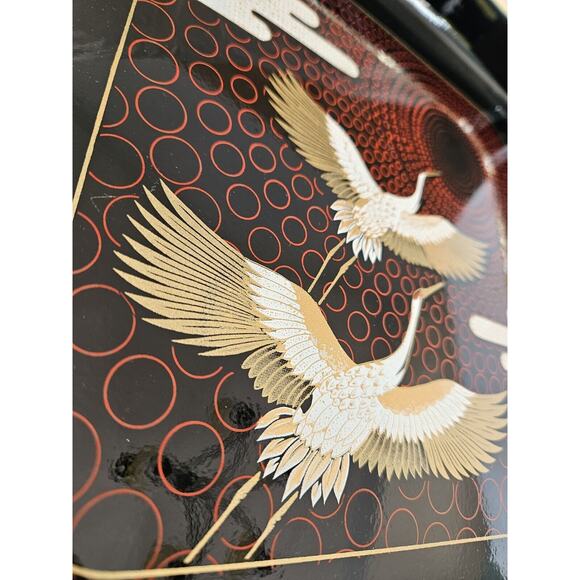 Vintage Set Of 3 Lacquerware Nesting Trays Gold Trim Flying Cranes Made in Japan - Picture 4 of 6